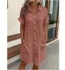 2026 Aliexpress Wish Amazon Vestido de Algodón y Lino con Cuello en V y Botones Vestido Camisa para Mujer Vestido Estilo Vacaciones