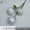 Rosa Pêssego de Três Cabeças, Rosa do Amante, Decoração de Buquê de Noiva de Casamento, Arranjo de Flores, Flor de Seda, Flor Artificial para Decoração de Hotel