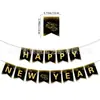 Estilo Fiesta Negro y Dorado Banner de Año Nuevo Cadena de Letras Feliz Año Nuevo Banderín Decoración para Aula Reunión Anual de Empresa Adornos Colgantes