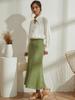 (Autorización) Falda de Punto Verde Sencilla para Mujer, Nuevo Estilo de Invierno, Suave y Elegante, Corte Ajustado, Cintura Alta, Longitud Media