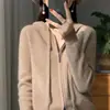 Chaqueta de lana para mujer, estilo coreano, con capucha, simple, color liso, cierre de cremallera, adelgazante, para commuting, otoño e invierno, cárdigan de punto grueso