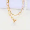 Cadena para Clavícula de Aleación Retro Europea y Americana de Doble Capa Collar de Perlas Asimétrico Personalizado para Mujer