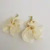 Brincos de Chiffon com Flor e Franja Agulha de Prata Diamante Brancos Super Fada Brincos de Moda de Alto Padrão para o Dia a Dia All-match para Mulheres