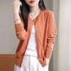 Ropa de punto de lana peinada para primavera y verano para mujer, cárdigan de protección solar de cuello en V, fino, transpirable, cómodo, combinable con todo, chaqueta de punto de manga larga