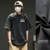Camiseta de Algodón Puro de Peso Pesado para Hombre, Nuevo Estilo de Verano, Manga Corta Retro Estampada Estilo Americano, Top Casual Versátil de Moda para Adolescentes