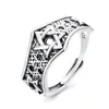 Anillo de Estrella de Seis Puntas Hueca Tridimensional Vintage Desgastado de Plata de Ley S925 Yunchaoxuan Estilo Punk Moderno Anillo Abierto