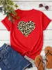 Ropa de Mujer de Comercio Exterior Transfronterizo Europeo y Americano Camiseta de Manga Corta para Mujer con Estampado de Corazón Simple y Cuello Redondo