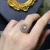 Anel de semente de uva natural semente de gelo cristal fluorescente limpo prata 925 incrustado com precisão pedra principal 6*8mm