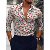 Camisas Nuevas para Hombre de Venta Caliente de Exportación Europea y Americana Transfronteriza, Tops de Manga Larga con Cuello de Moda Estampado Digital 3D Fresco