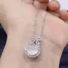 Pingente Pequeno Redondo Cabochão de Calcedônia Branca Natural de Alta Qualidade, Pingente de Colar com Pedra Ágata Branca Incrustada Banhado a Prata