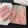 Pijama de mujer estilo ins coreano con copas en el pecho, camisola y shorts, dulce, sexy, casual, conjunto de ropa para casa con camiseta sin mangas holgada