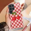 Tk Popular Case de Vidro Xadrez Cereja para Samsung A15 Capa de Celular Cobertura Total S22 Furo Preciso Anti-Queda S24 Venda Direta da Fábrica