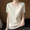 Estilo Novo Primavera e Verão 100% Algodão Penteado Gola U Manga Curta Camiseta Pulôver Feminina, Top Base Fresco e Leve