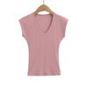 649-25 Primavera Nova Estilo Europeu e Americano Spice Girls Sexy Elástica Slim Decote V Manga Curta Casual Camiseta Vic