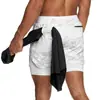 Shorts Esportivos Queimam Músculos Masculino Camada Dupla Combinação de Cores Toalha Pendurada Fitness Corrida Respirável Cor Sólida Calças Amazon