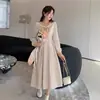 Nuevo Vestido de Otoño con Bloques de Color y Lazo para Mujer Tallas Grandes para Chicas Gorditas, Vestido de Longitud Media Estilo Francés Ceñido a la Cintura para Otoño e Invierno