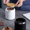 Tarro sellado de cerámica con diseño de diamantes y tapa de madera, tarro para té para el hogar, tarro para almacenar granos de café, tarro de almacenamiento de gran capacidad