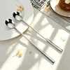 Cuchara de Acero Inoxidable 430 con Mango Largo, Cuchara para Hielo, Cuchara para Café de Alto Valor Estético, Cuchara Redonda Pequeña, Cuchara para Remover para el Hogar, Artículo de Regalo