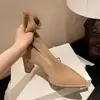 Botines de tacón alto para mujer 2026 otoño e invierno nuevos botines ajustados estilo coreano botines de tacón grueso cómodos punta fina cremallera trasera