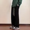 Calças Casuais Masculinas para Outono e Inverno, Cordão Retro Cor Sólida Simples Versátil Veludo Cotelê Perna Reta Calças de Moletom Wide-Leg