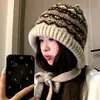 Bolsa Sombrero de Patrón Floral Cálido Otoño e Invierno para Mujer Gorro de Punto Redondo sin Visera Ajustable Rayas Personalidad Tendencia Protección para los Oídos