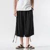 Verano 2022 Nuevo Pantalón de Lino de 2 Piezas Falso para Hombre Estilo Chino Talla Grande Pantalón Capri Casual de Algodón Lino para Hombre
