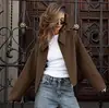 Casaco de Lã Sintética com Lapela, Manga Longa e Zíper, Novo Estilo Outono e Inverno 2025, Moda Transfronteiriça Europeia e Americana, Jaqueta Feminina Solta e Casual
