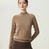 Baicai Rong Outono/Inverno Novo Suéter Feminino Básico de Cashmere 100% Espessado com Gola Meia-Alta Trançado Solto