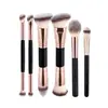 Set de 5 Brochas de Maquillaje Doble Cara Transfronterizo, Brocha para Base y Rubor, Brocha de Contorno de Tres Colores con Cerdas Suaves, Brocha para Polvo Suelto, Herramientas de Belleza de Comercio Exterior