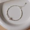Pulsera de perlas naturales de 6-7 mm con perlas supermini rotas de plata de 1 mm, pulsera para mujer, estilo fresco que combina con todo