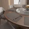 Manteles en forma de abanico de lujo ligero, manteles estilo occidental de imitación piel, tapetes de mesa de PVC, manteles impermeables y resistentes al calor, manteles de dos tonos, vajilla engrosada