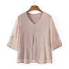 Conjunto de camiseta de verano para mamá, conjunto de camiseta de manga corta de dos piezas simuladas, nuevo diseño elegante 2026, top holgado con cuello en V para mujeres de mediana edad y mayores