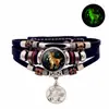 Pulseira de Couro Luminosa 12 Constelações para Homens e Mulheres Presente de Casal Pulseira de Contas Multicamadas Feita à Mão Joia de Mão Criativa Atacado