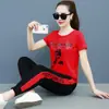612# Moda Casual Verão Conjunto Esportivo Feminino 2023 Novo Coreano Solto Estudantes Manga Curta Corrida Conjunto de Duas Peças