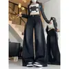 Jeans de Pierna Ancha de Tiro Alto Color Gris Cemento para Mujer 2026 Otoño Nuevo Estilo Sueltos Adelgazantes Rectos Retro de Longitud Completa
