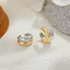 Brincos de Pressão Elegantes Versáteis Brilhantes Europeus e Americanos Transfronteiriços para Mulheres, Design Simples Minimalista de Nicho Ins, Brincos de Pressão Bicolores