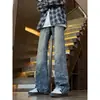 Jeans Jacquard Nicho Masculino Novo Primavera e Outono High Street Retro Flare Calças de Pernas Largas Calças Soltas de Pernas Retas Comprimento Total