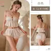 Pijama sexy Kameixue, camisola cómoda de seda helada con shorts de abertura, conjunto de encaje con volantes ajustado para mujer 2182
