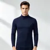 Ropa interior térmica europea de talla europea para otoño e invierno, camiseta base de manga larga de color liso casual de cuello alto para hombre, corte slim