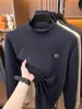 Moletom masculino com seda de amoreira e lã de ovelha, novidade outono e inverno 2026, camada base casual de manga longa com gola alta parcial, quente