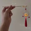 2025 Estilo Étnico Liga Metálica Grampo de Cabelo Luminoso Estilo Antigo Grampo de Cabelo com Borla de Lótus Acessórios de Cabeça para Hanfu Acessórios de Palco