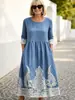 (Cintura ceñida) Vestido largo casual versátil para mujer con estampado 3D estilo resort y cuello redondo