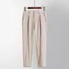 Pantalones ajustados lisos y versátiles de color azul marino, sin arrugas, pantalones largos casuales transpirables y cómodos de verano para hombre, estilo coreano, modernos