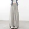 Pantalones grises de pierna ancha para mujer para otoño, versátiles 2026 de cintura alta, fluidos, corte recto, estilo casual, relajado, elegante, adecuados para el trabajo, pantalones de traje