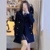 Jaqueta de Lã Feminina Estilo Preppy Coreano Gola Lapela Dupla Botão Outono Inverno Petite Comprimento Médio Ins Versátil Uniforme Jk