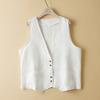 Foto Real de Chaleco Retro Artístico Original de Algodón y Lino de Color Sólido para Mujer, Chaleco Cardigan Versátil Delgado de Talla Grande para Verano