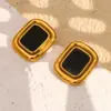 Moda Europeia e Americana Elegante Retrô Francês Brincos de Alto Padrão Aço Inoxidável Banhado a Ouro 18K Estrutura de Ônix Preto Brincos para Mulheres