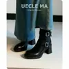 Botines de tacón alto para mujeres petite, novedad otoño/invierno 2026, forrados de felpa, suela gruesa, Dr. Estilo Martens, tacón grueso francés, botas adelgazantes