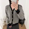 Cárdigan de Punto Rayado Estilo Old Money para Mujer, Nuevo Diseño Otoño/Invierno 2026, Corte Holgado, Adelgazante, Suéter Abrigo que Reduce la Edad