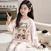 Pijama para Niñas de Algodón Puro Primavera y Otoño Manga Larga Estilo Delgado Niñas Niños Grandes Adolescente Estudiante de Secundaria Estilo Otoño Ropa de Casa